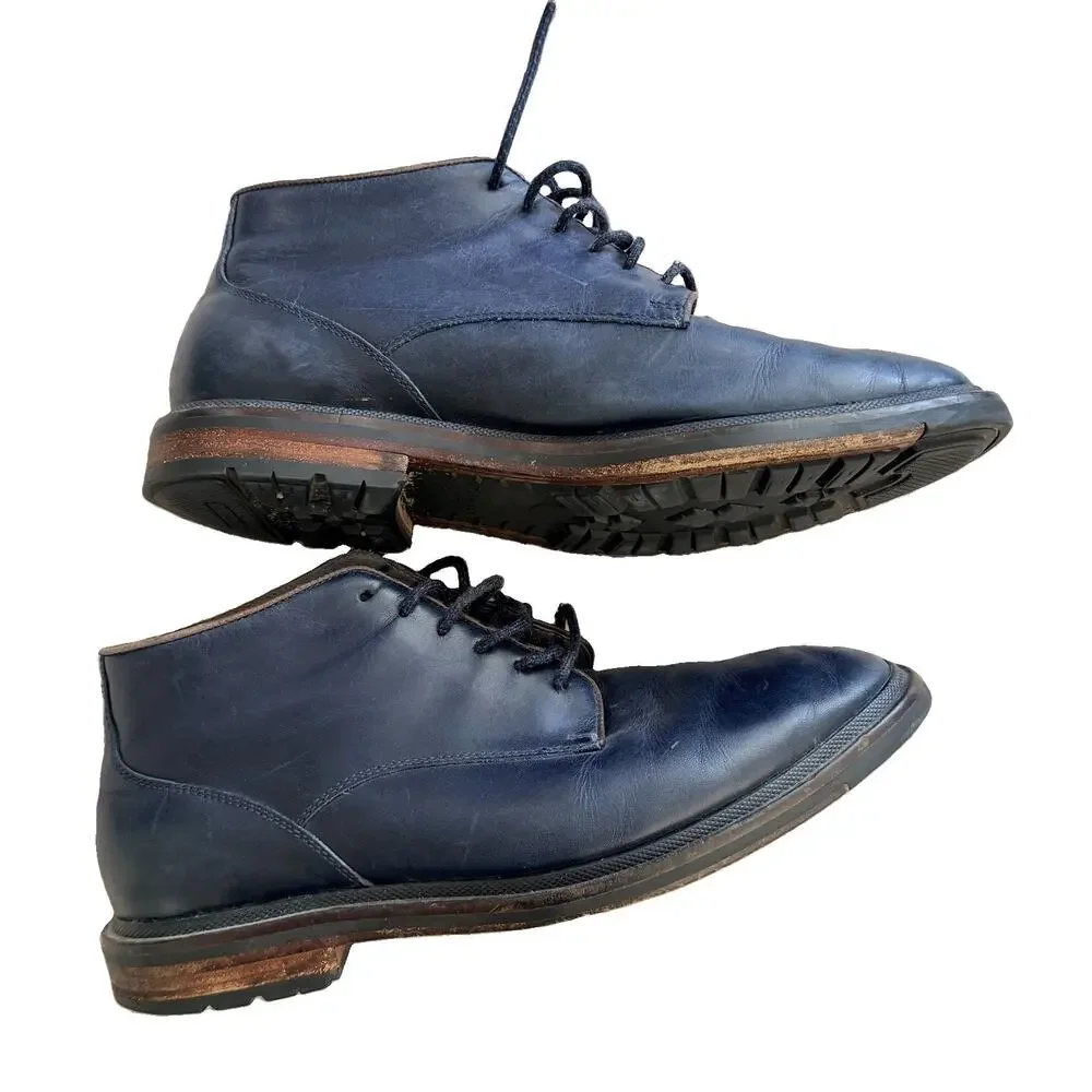 Cole Haan Leather Chukka Lace Up Boots Mens 9.5 Navy Blue Preppy Old Money